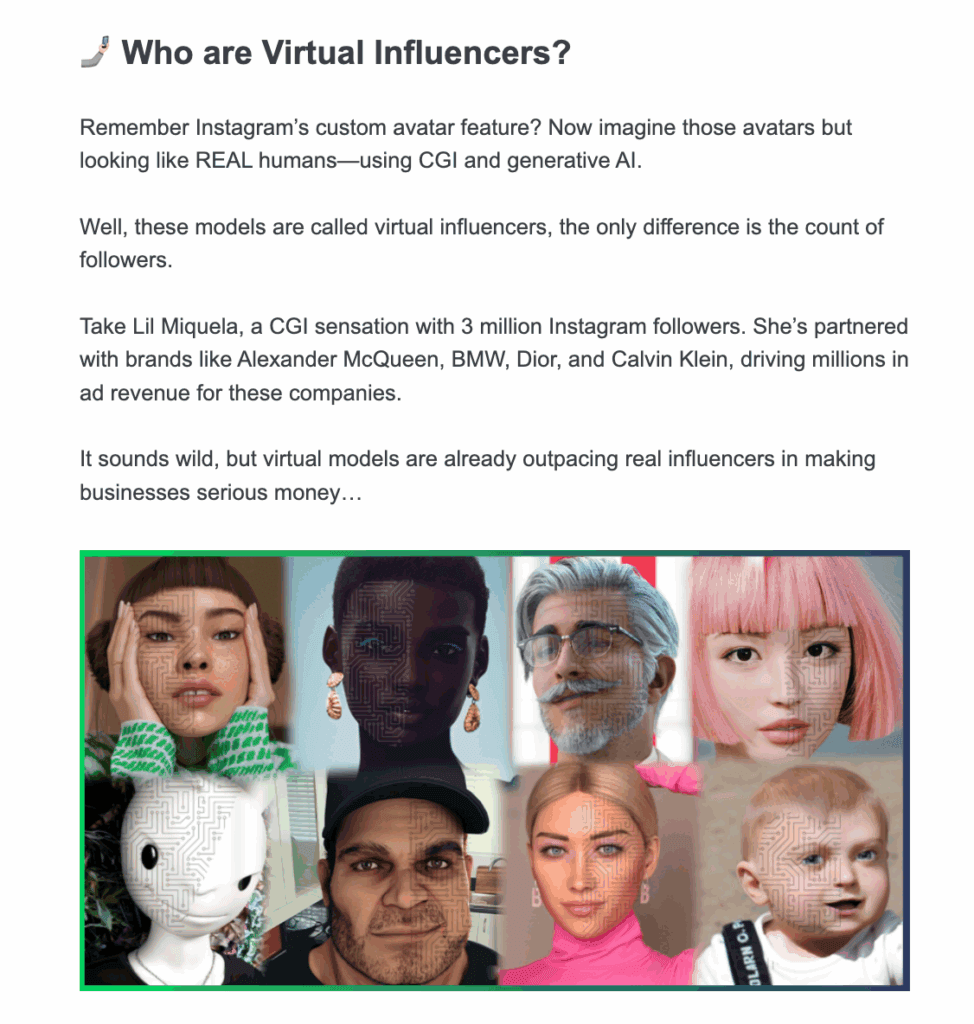 Visual example of a virtual influencer strategy